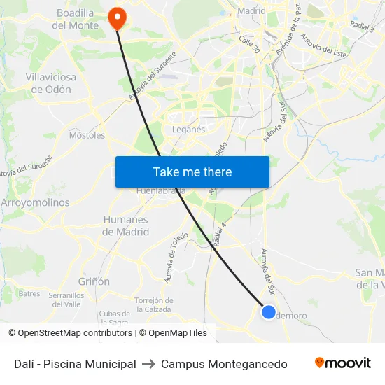 Dalí - Piscina Municipal to Campus Montegancedo map