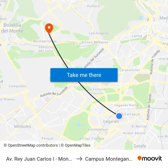 Av. Rey Juan Carlos I - Monegros to Campus Montegancedo map