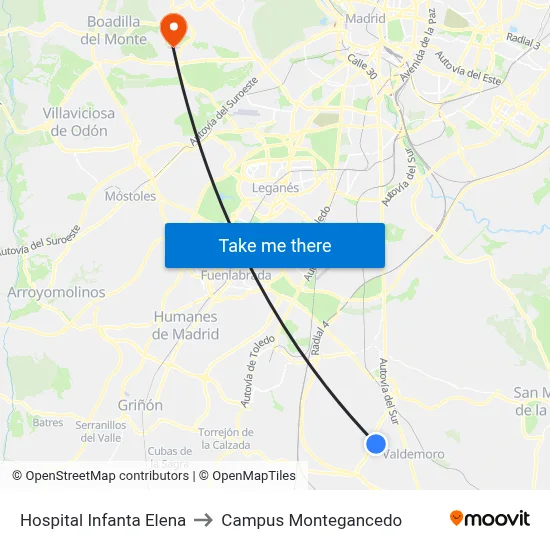 Hospital Infanta Elena to Campus Montegancedo map