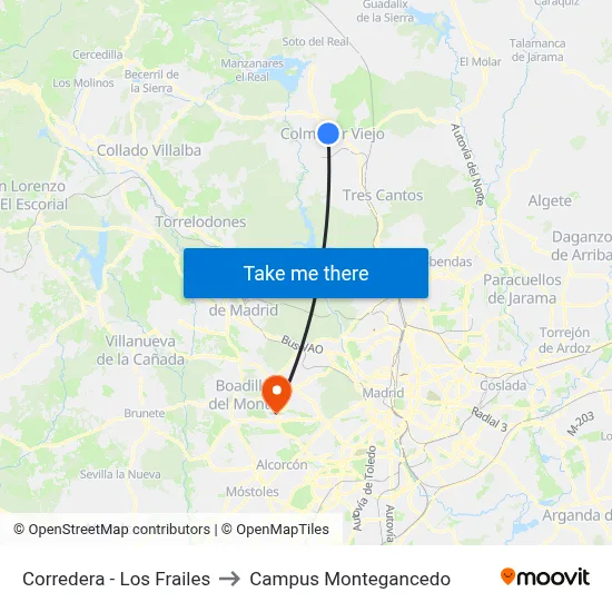 Corredera - Los Frailes to Campus Montegancedo map