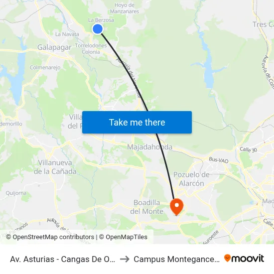 Av. Asturias - Cangas De Onís to Campus Montegancedo map