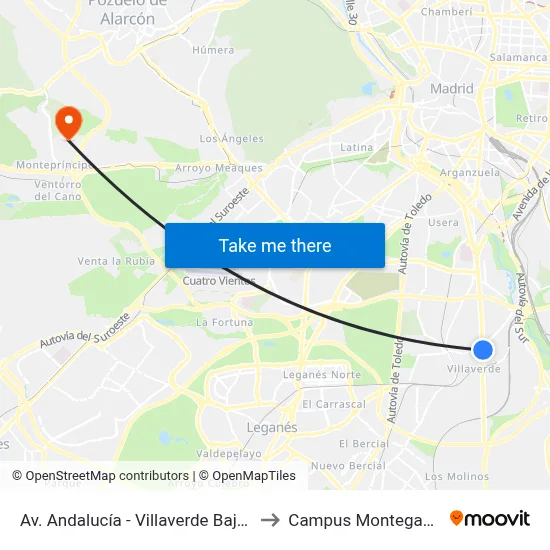 Av. Andalucía - Villaverde Bajo Cruce to Campus Montegancedo map