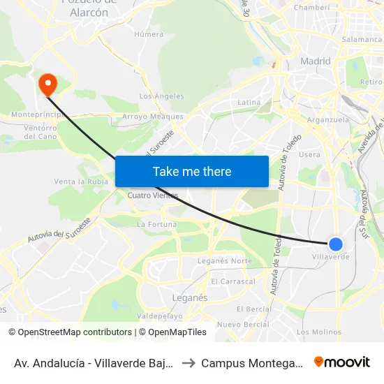 Av. Andalucía - Villaverde Bajo Cruce to Campus Montegancedo map