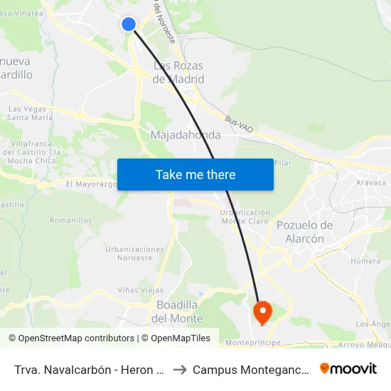 Trva. Navalcarbón - Heron City to Campus Montegancedo map