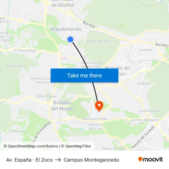 Av. España - El Zoco to Campus Montegancedo map