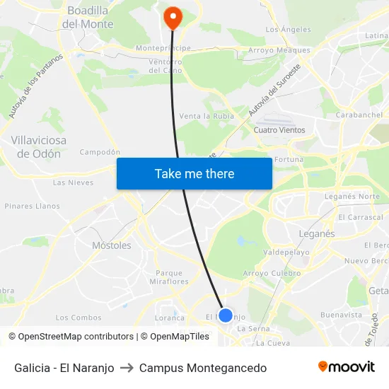 Galicia - El Naranjo to Campus Montegancedo map