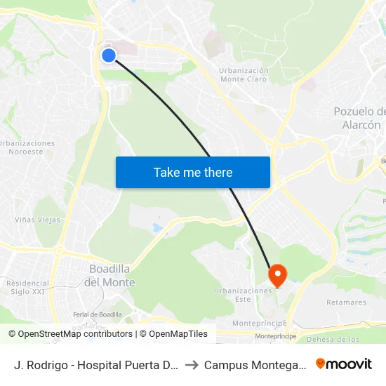 J. Rodrigo - Hospital Puerta De Hierro to Campus Montegancedo map
