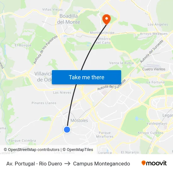 Av. Portugal - Rio Duero to Campus Montegancedo map
