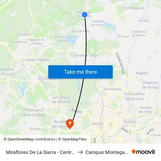 Miraflores De La Sierra - Centro Social to Campus Montegancedo map