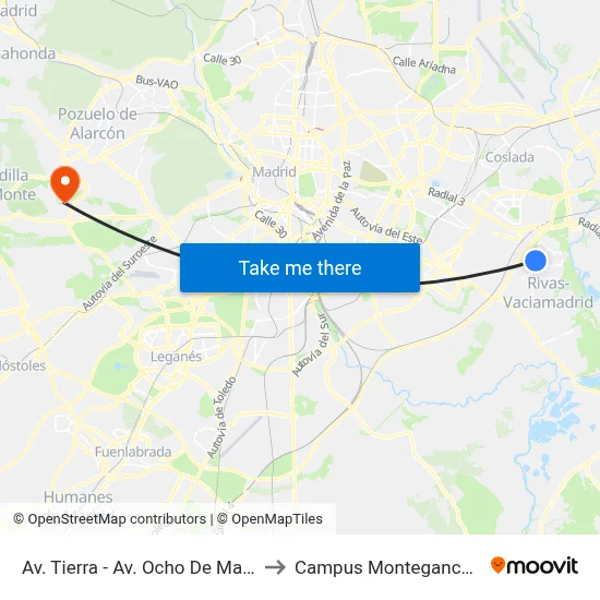 Av. Tierra - Av. Ocho De Marzo to Campus Montegancedo map