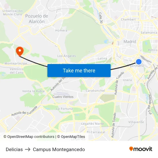 Delicias to Campus Montegancedo map
