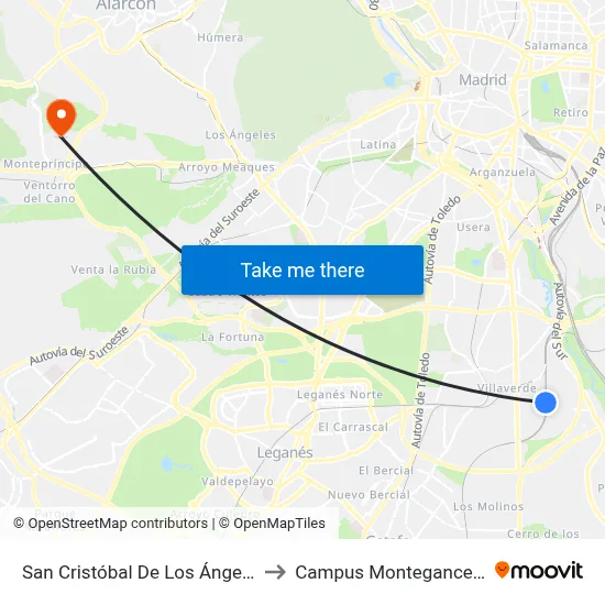 San Cristóbal De Los Ángeles to Campus Montegancedo map