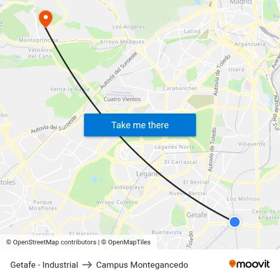 Getafe - Industrial to Campus Montegancedo map