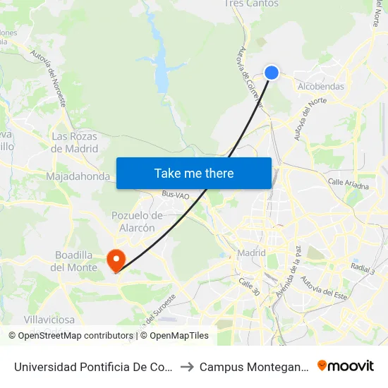 Universidad Pontificia De Comillas to Campus Montegancedo map
