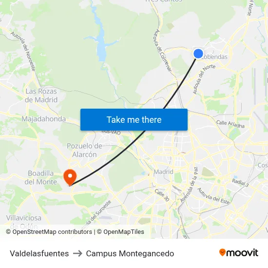 Valdelasfuentes to Campus Montegancedo map
