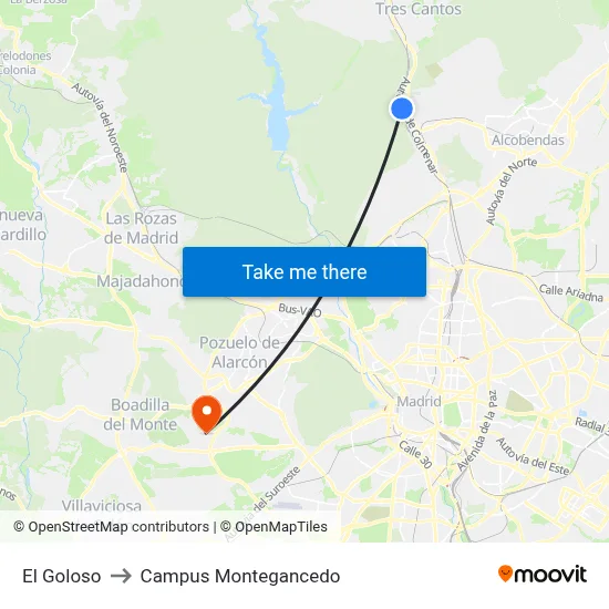 El Goloso to Campus Montegancedo map