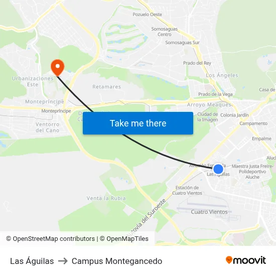 Las Águilas to Campus Montegancedo map
