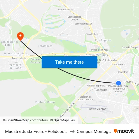 Maestra Justa Freire - Polideportivo Aluche to Campus Montegancedo map