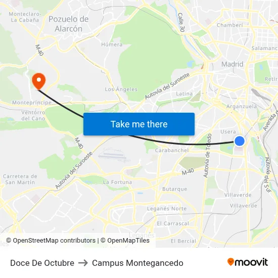 Doce De Octubre to Campus Montegancedo map