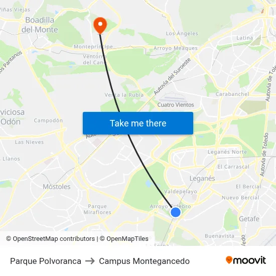 Parque Polvoranca to Campus Montegancedo map