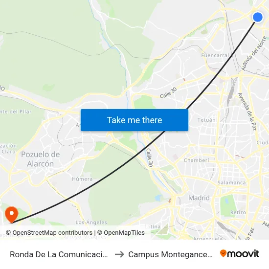 Ronda De La Comunicación to Campus Montegancedo map
