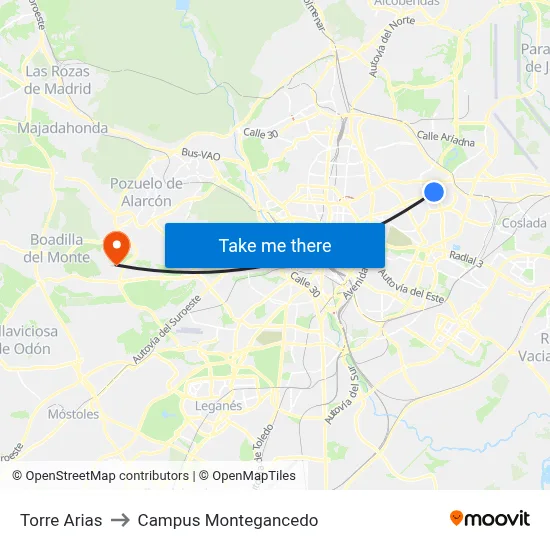 Torre Arias to Campus Montegancedo map