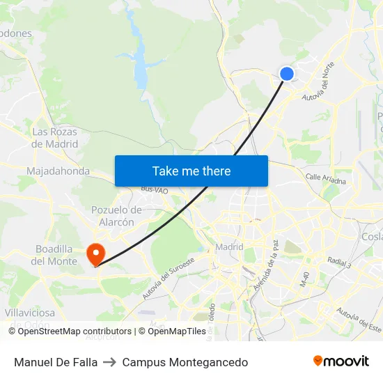 Manuel De Falla to Campus Montegancedo map