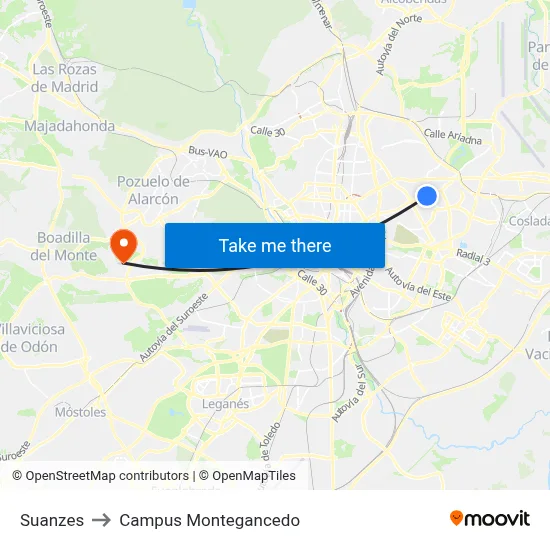 Suanzes to Campus Montegancedo map