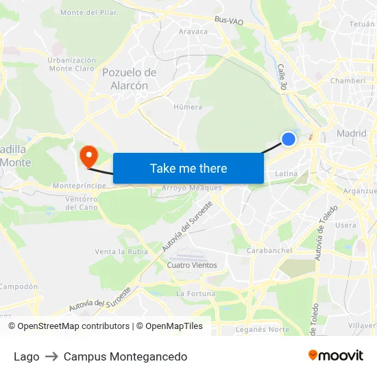 Lago to Campus Montegancedo map