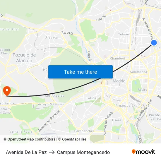 Avenida De La Paz to Campus Montegancedo map