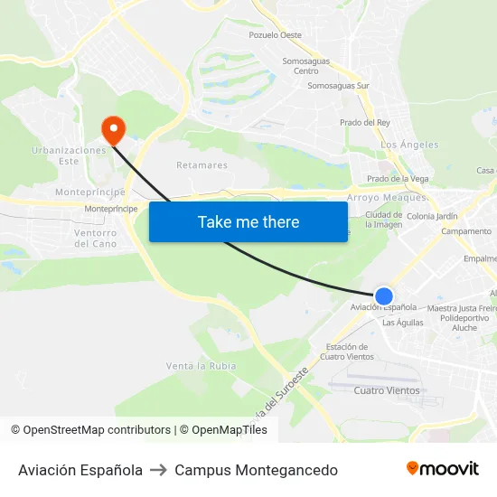 Aviación Española to Campus Montegancedo map
