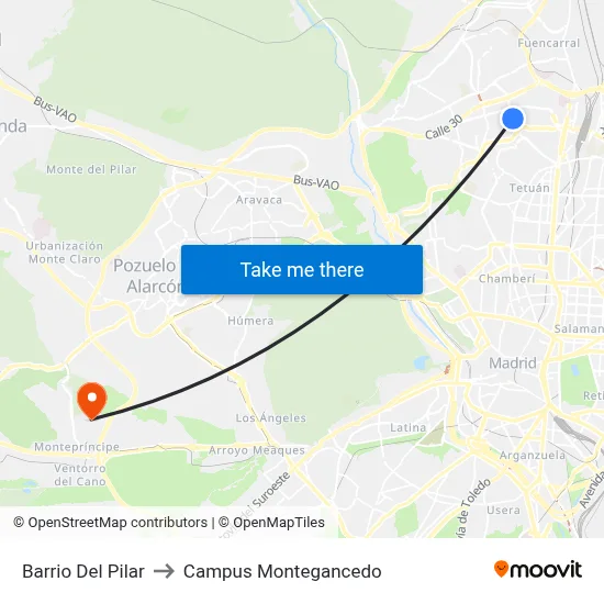 Barrio Del Pilar to Campus Montegancedo map