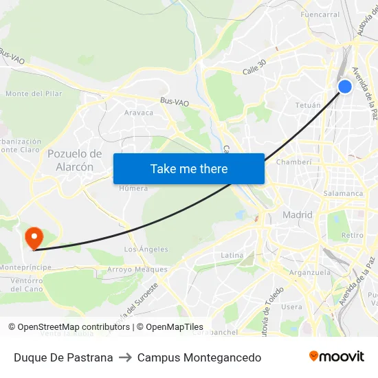 Duque De Pastrana to Campus Montegancedo map