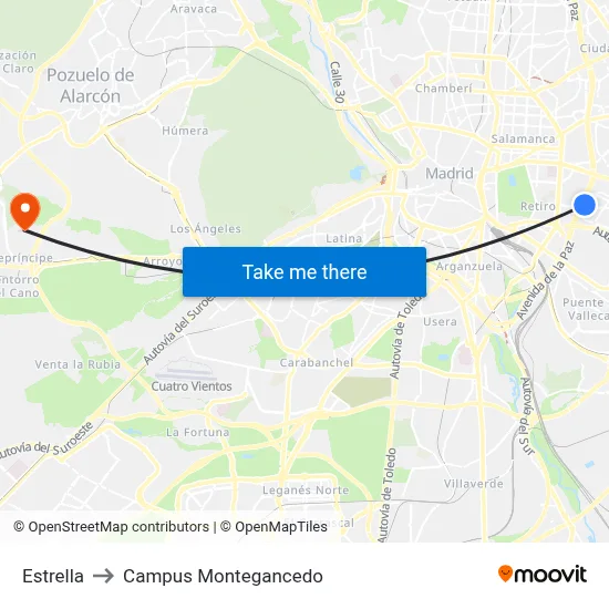 Estrella to Campus Montegancedo map