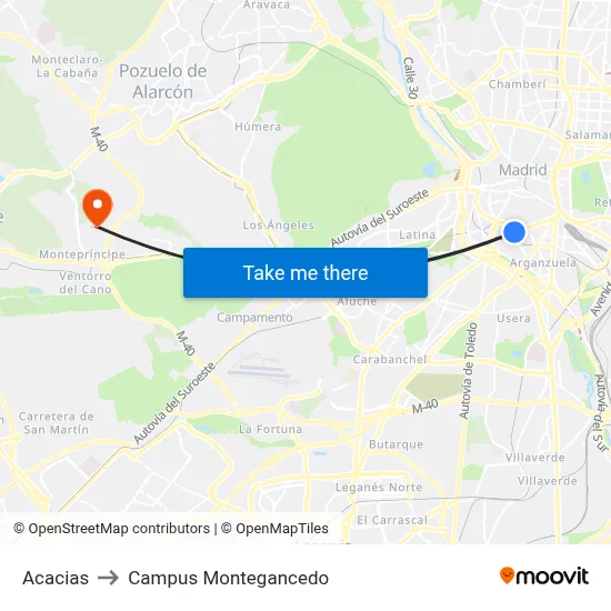Acacias to Campus Montegancedo map
