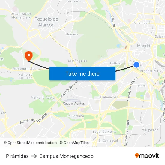 Pirámides to Campus Montegancedo map