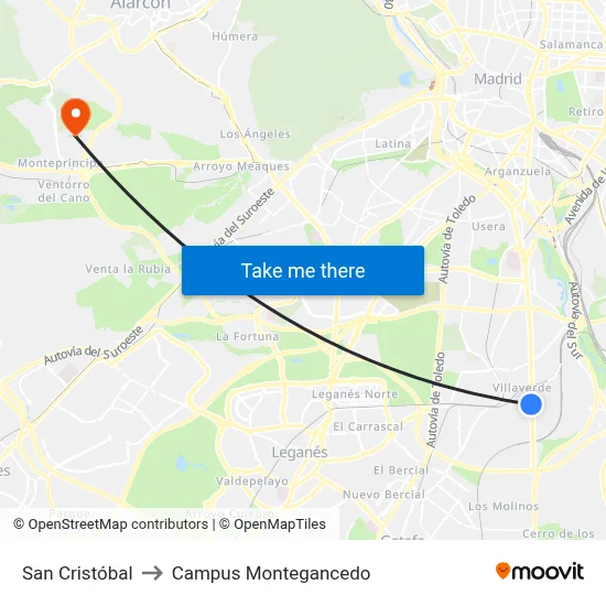 San Cristóbal to Campus Montegancedo map
