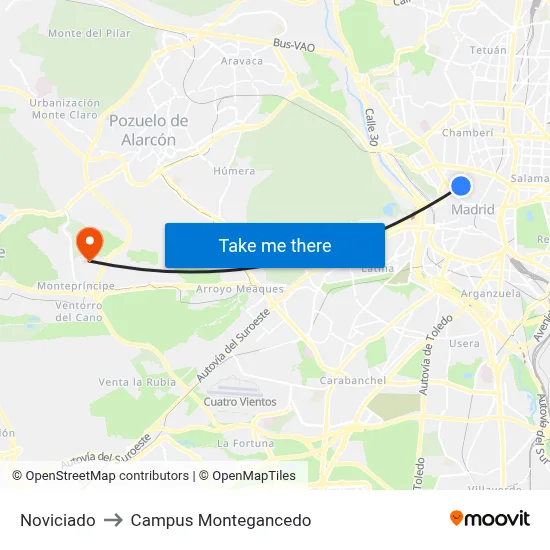 Noviciado to Campus Montegancedo map