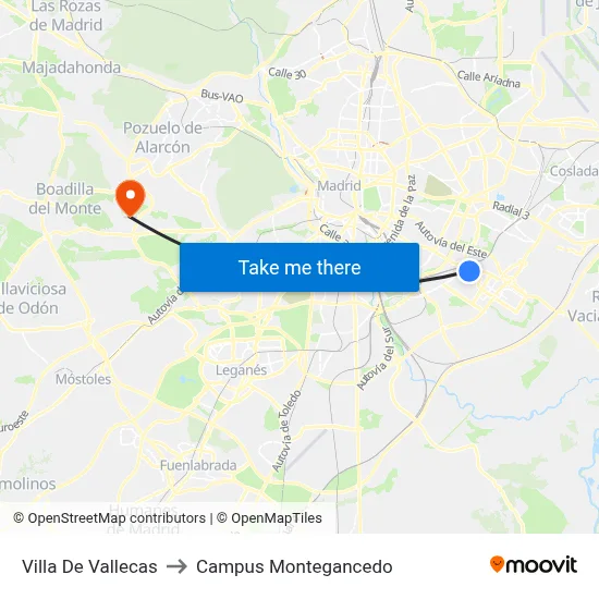 Villa De Vallecas to Campus Montegancedo map