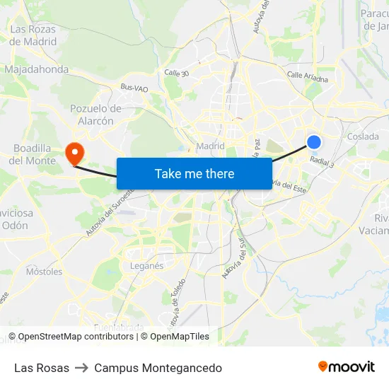 Las Rosas to Campus Montegancedo map