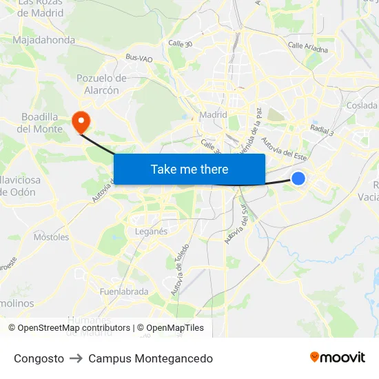 Congosto to Campus Montegancedo map