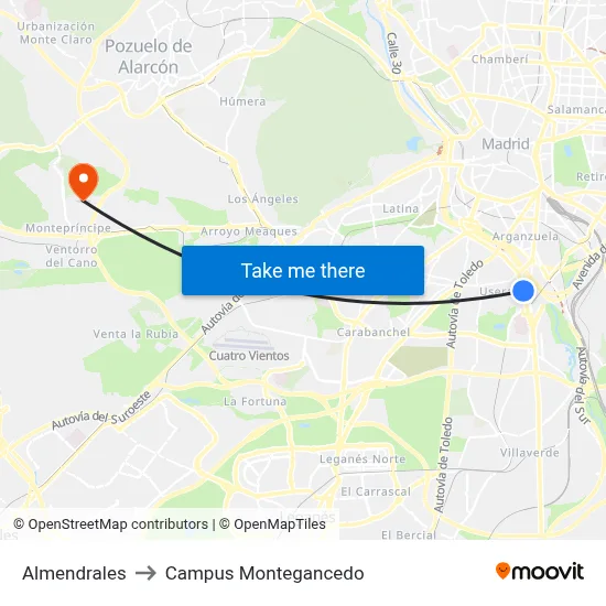 Almendrales to Campus Montegancedo map