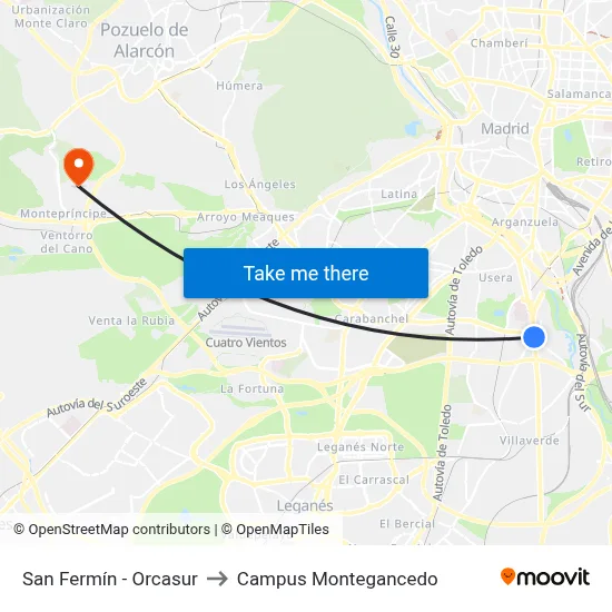 San Fermín - Orcasur to Campus Montegancedo map