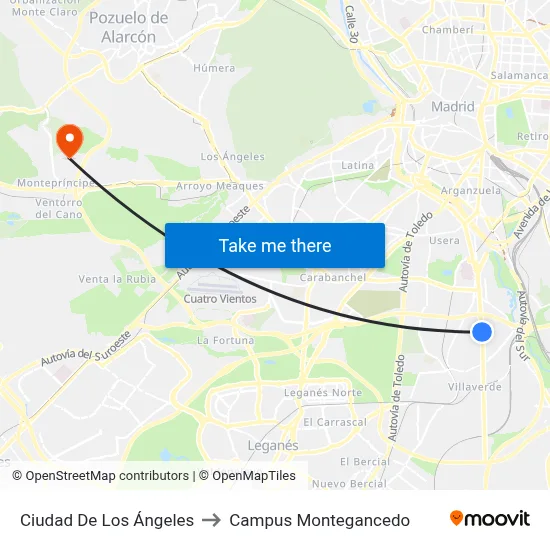 Ciudad De Los Ángeles to Campus Montegancedo map