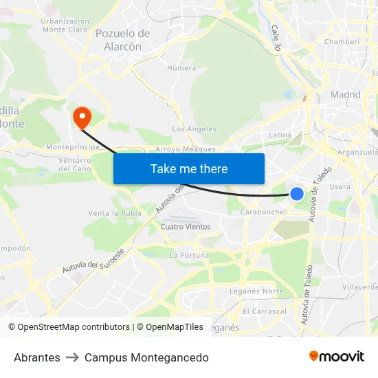 Abrantes to Campus Montegancedo map