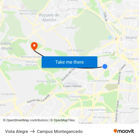 Vista Alegre to Campus Montegancedo map