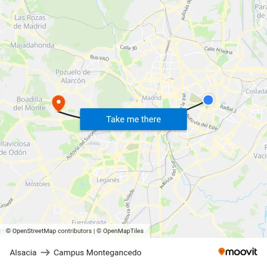 Alsacia to Campus Montegancedo map