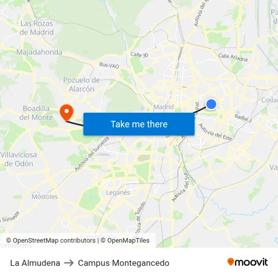 La Almudena to Campus Montegancedo map