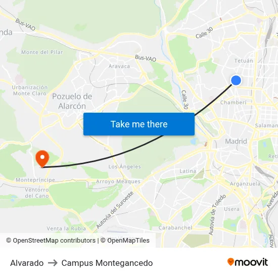 Alvarado to Campus Montegancedo map