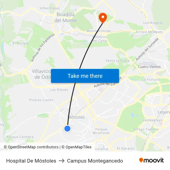 Hospital De Móstoles to Campus Montegancedo map